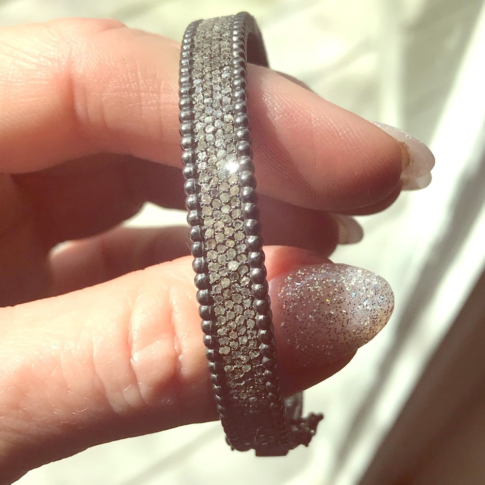 Pave diamond bracelet bangle sterling silver